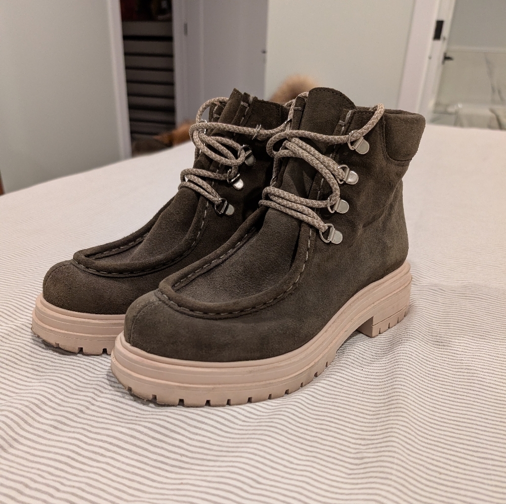 ANTHROPOLOGIE Pilcro Green Suede Boots, Sz 39. - Picture 2 of 15